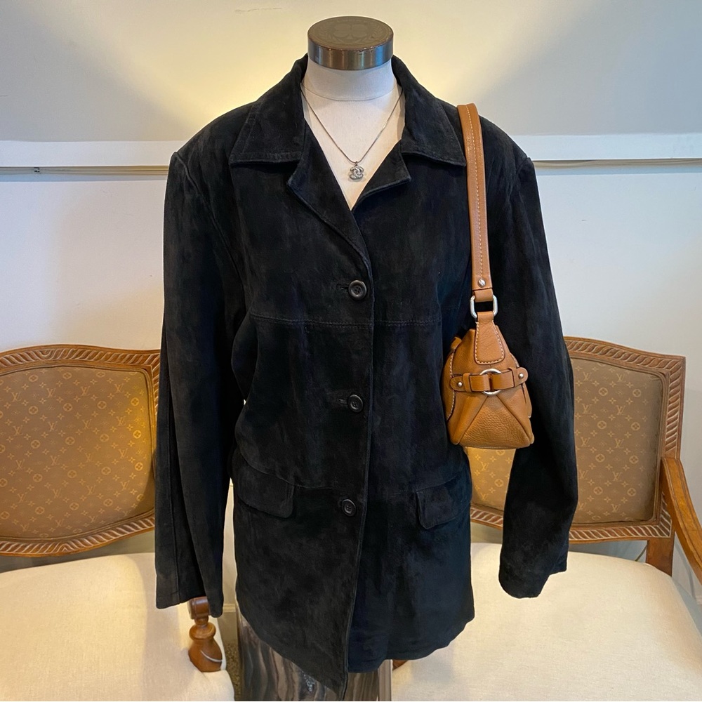 Vintage 90s Black Genuine Suede Leather Jacket, Grunge Gothic Minimalist, Size L